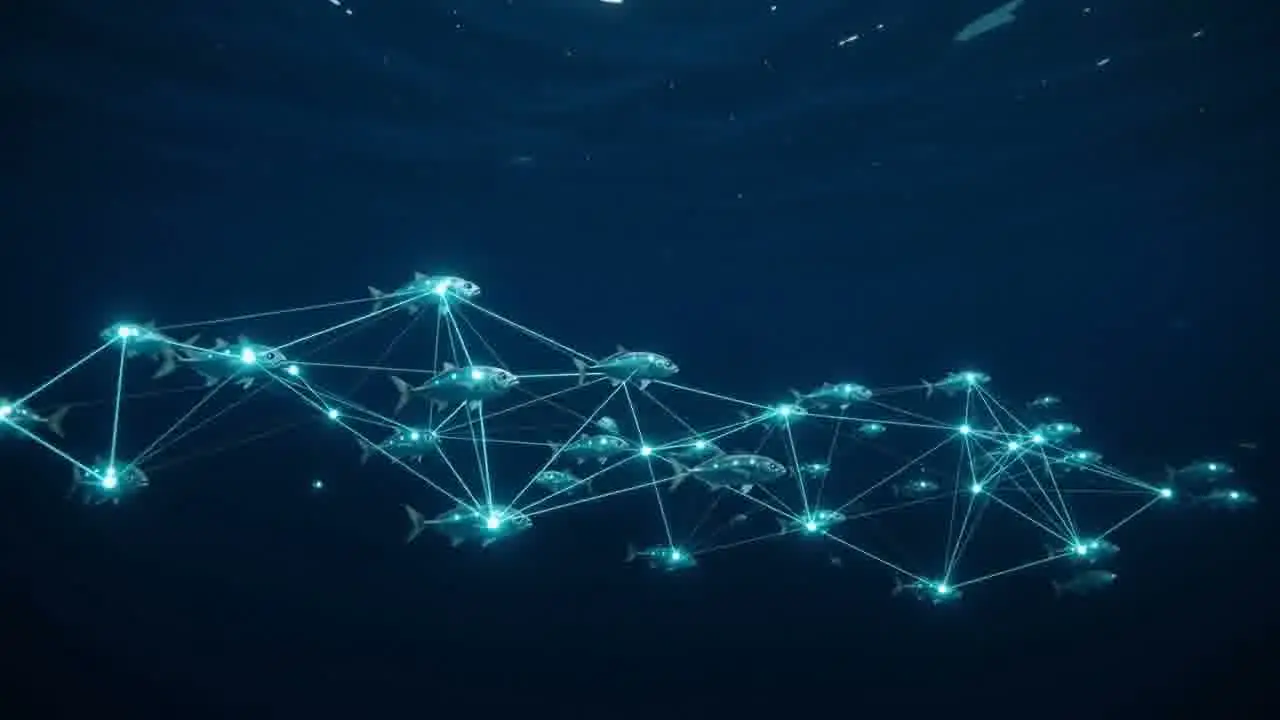 Glowing network connecting tracked subjects underwater